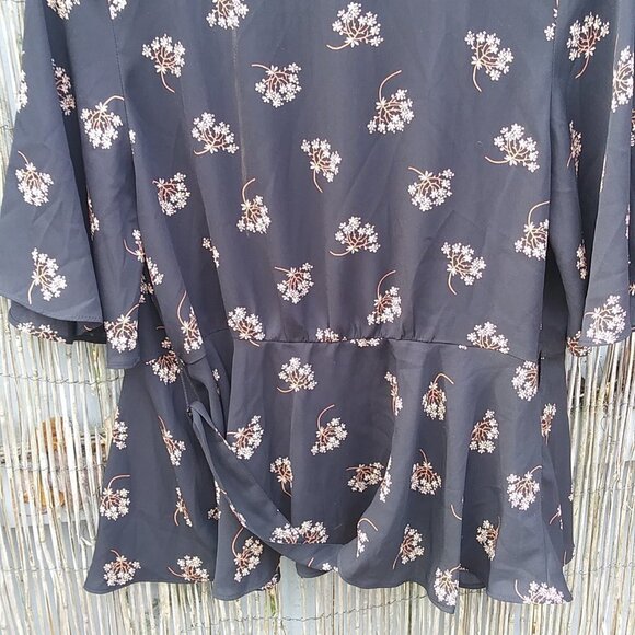 Loft Petites- Black Floral Wrap Blouse with Peplum Waist - SP - Picture 12 of 13